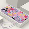 Pink Cartoon Floral Lanyard Case For iPhone 17 Pro Max iPhone 16 15 14 13 Pro Max 11 16E 17E Soft Silicone Phone Back Cover