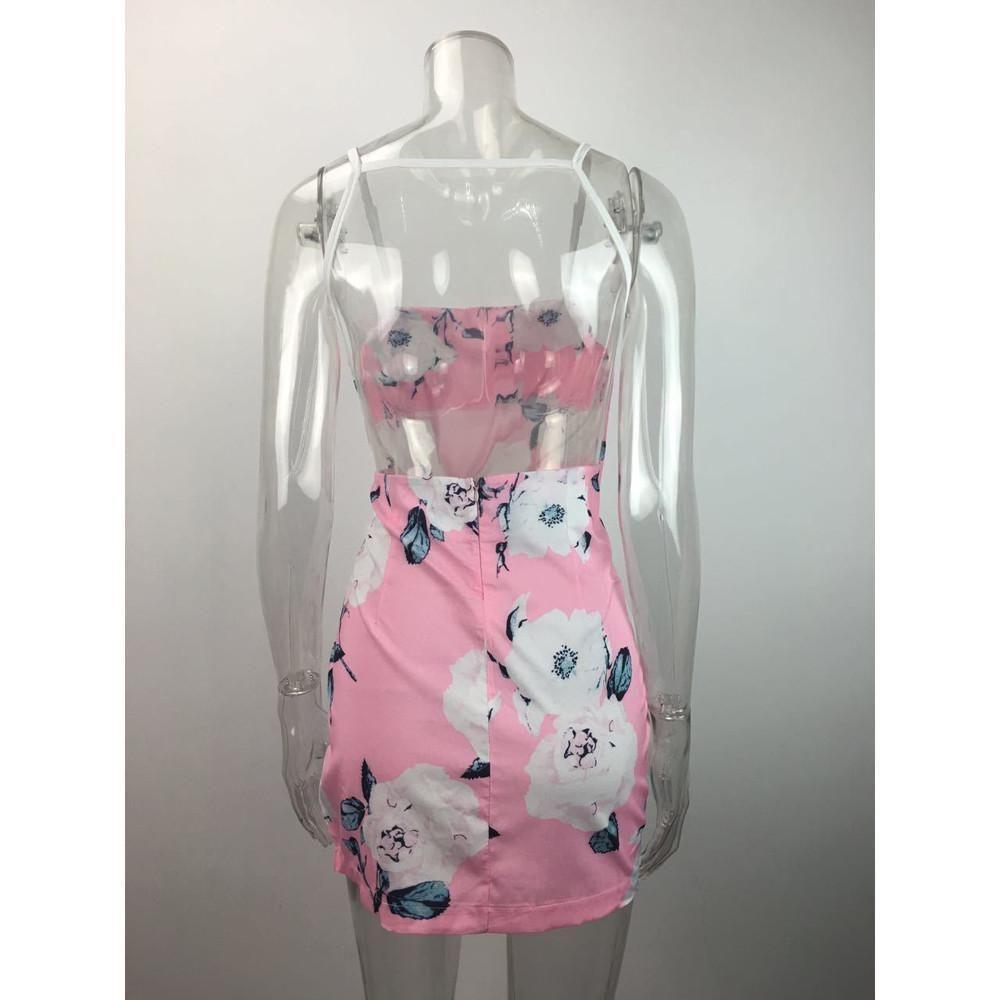 Elegant Women Sleeveless Floral Print Backless Dress For Summer Evening Parties