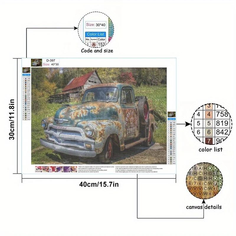 1pc 11.8x15.7 Inch 5D DIY Unframed Diamond Painting ,Dilapidated Car,Embroidery Kits,Full Rhinestones Diamond Painting, Handmade Home Decor Gifts