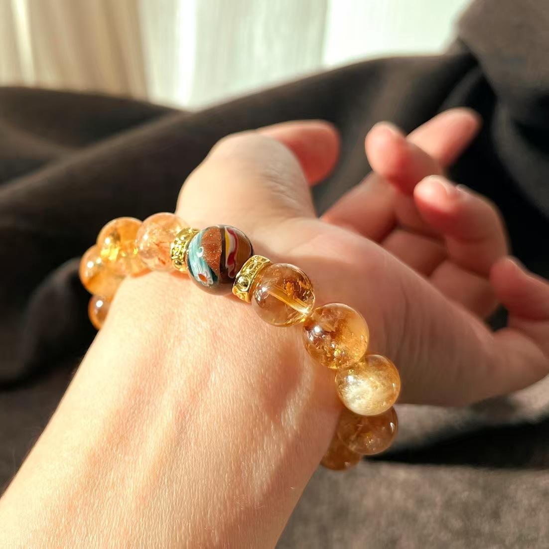 10Mm Retro Natural Citrine Yellow Tower Crystal Bracelet Beaded Bracelet Light Luxury Jewelry