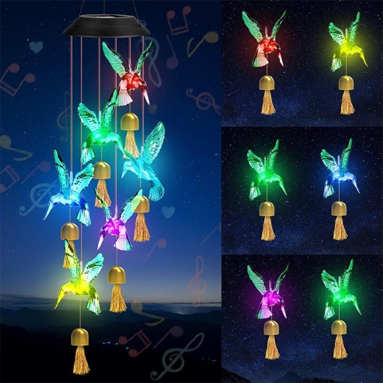 Solar Hummingbird Wind Chimes with Colorful LED Light Display for Home Party Yard Garden Christmas Decoration Ornament