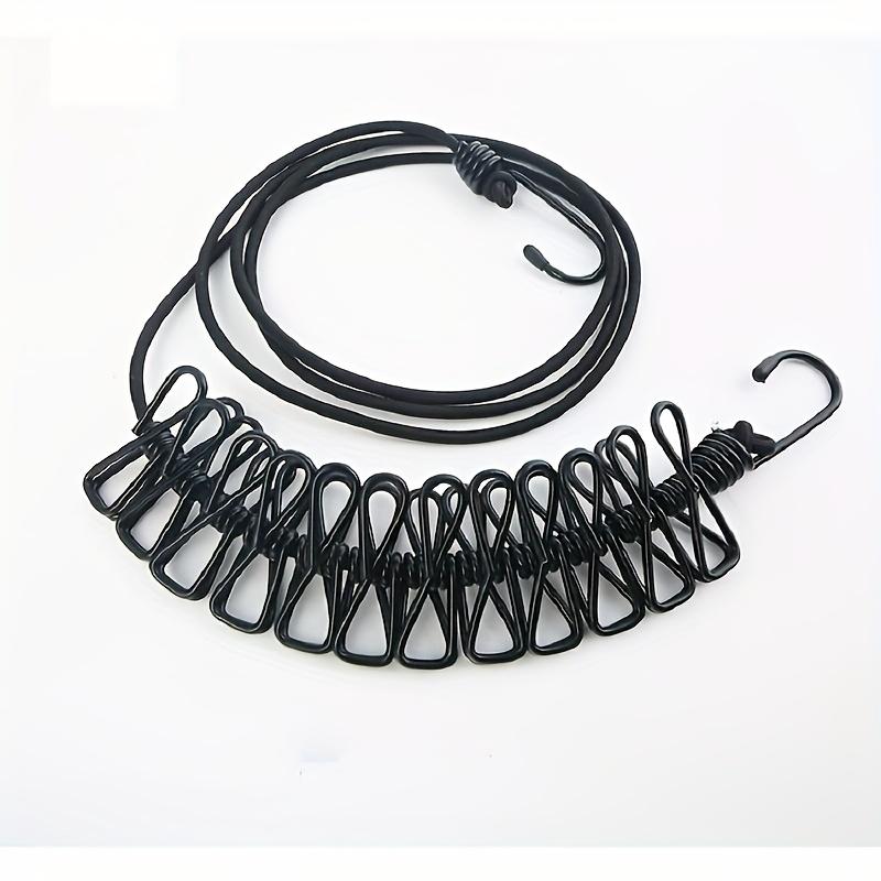 Reise-Wäscheleine mit 12 Klammern, Tragbares Wäscheleinen-Werkzeug, Winddicht für Balkon im Freien, Wäscheleine für den Innenbereich ohne Bohren