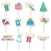 Cake Birthday Happy Toppers With Paper Flags For Party Decoration Set Of 12