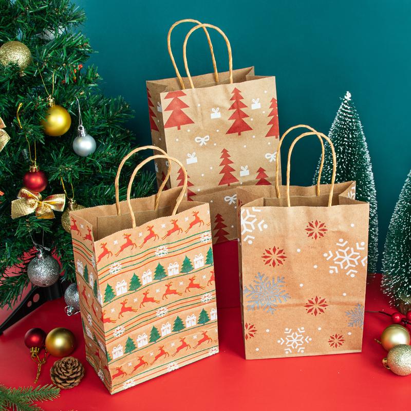 

StoBag, для Рождества, Бумажные пакеты Крафт, Узор Снежинки, упаковка Сладостей Подарков, Товары для Детской Вечеринки, Декор, Многоразовые, 12/30 шт. 30pcs&15x8x21cm