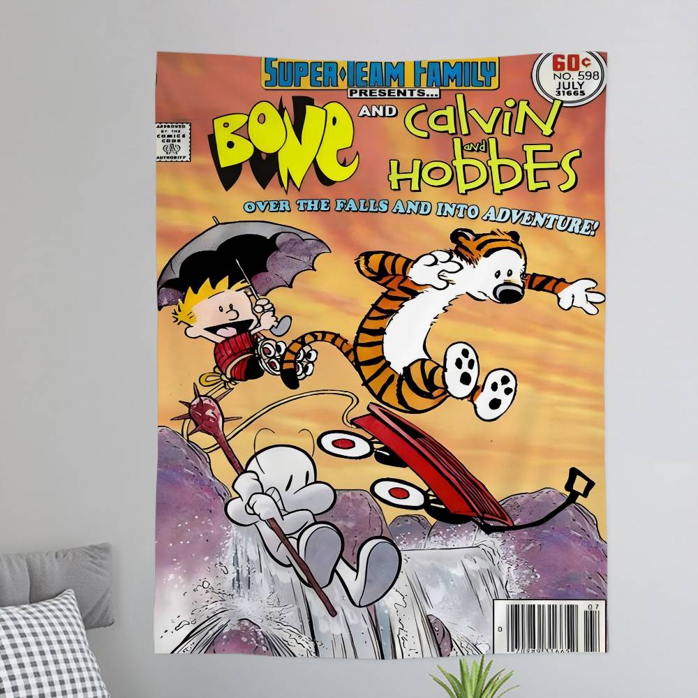 CCalvin And HHobbes Cartoon Tapestry for Living Room Home Dorm Decor INS Home Decor