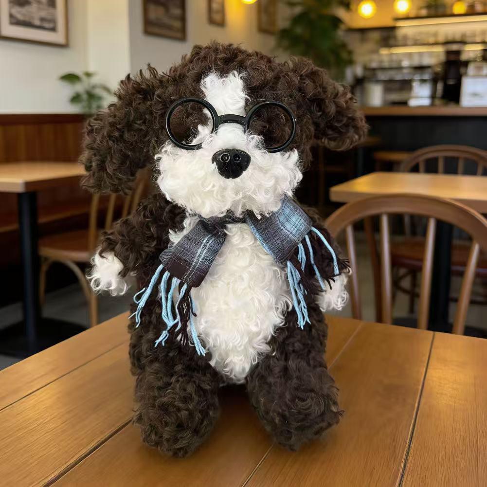 Retro Glasses Puppy Plush - Cute Curly-Haired Dog Doll Gift for Girls' Birthdays