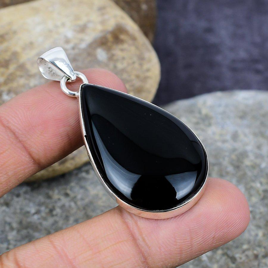 

Черный оникс драгоценный камень ручной работы стерлингового серебра 925 кулон свадебные украшения