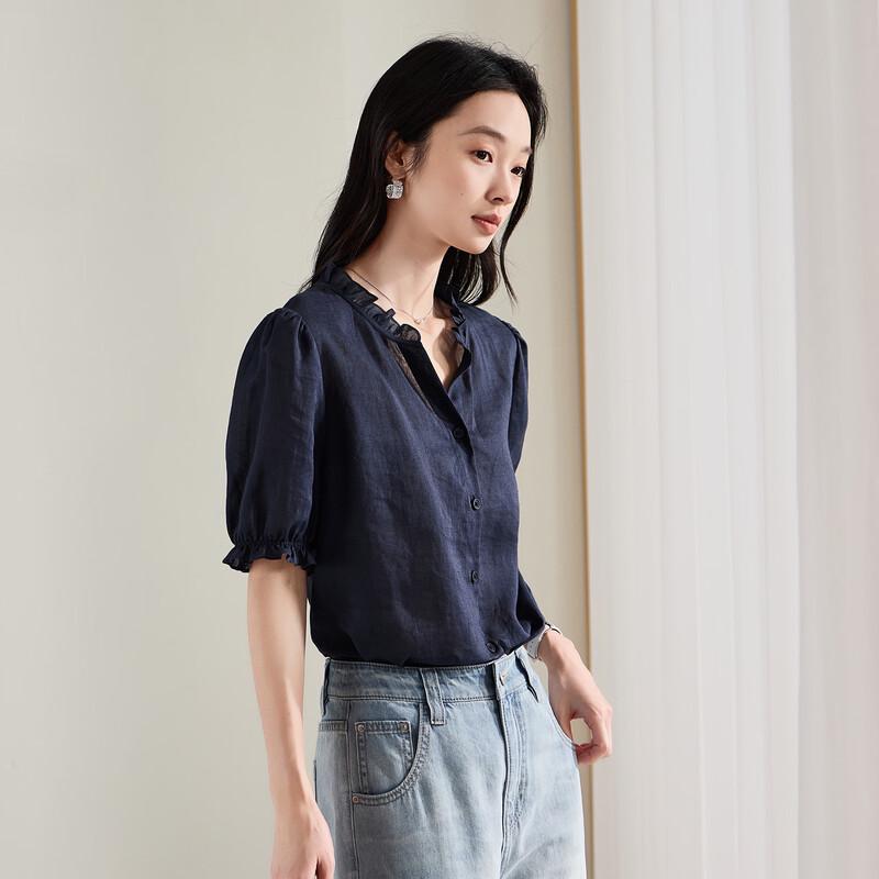 SOFSIL Women s French Style V-Neck Ruffle Blouse XL