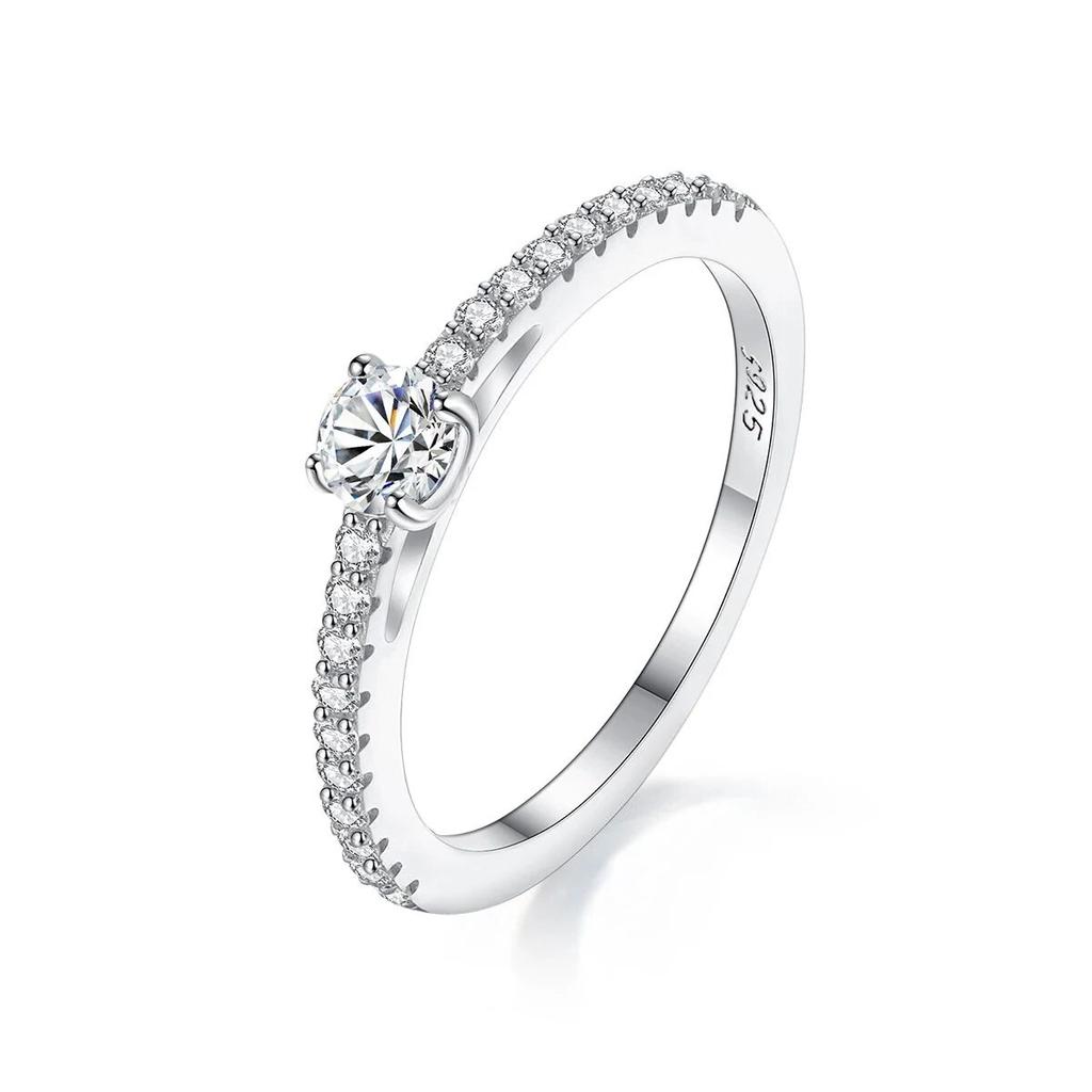 Real   CopperSmall Moissnaite Ring For Women Simple Sparkling Round 0.3CT Certificated Lab Diamond Finger Rings