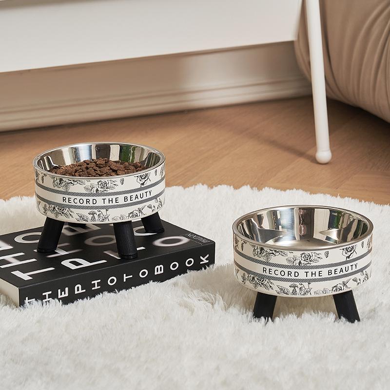 Non-Slip Stainless Steel Pet Bowl - High-Footed Design for Cat & Dog Neck Protection