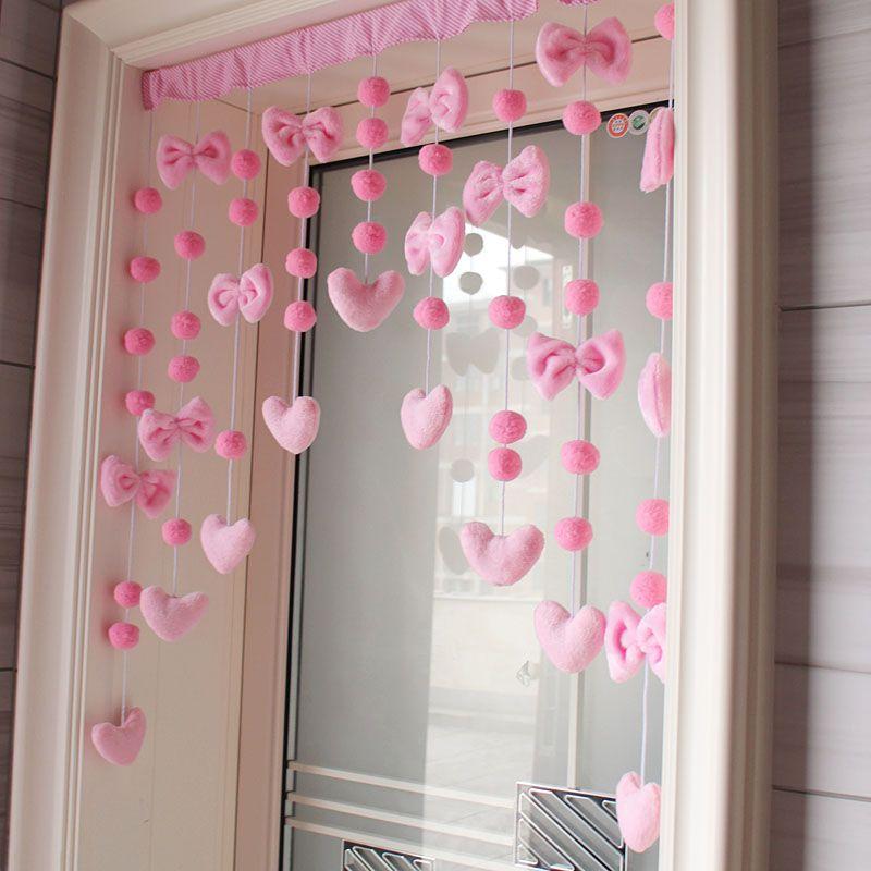 1 Set  Arc Heart Star Bow Door Valance, Short Curtain with Tassel for Girls Room, Romantic Window Valance Pelmet, Pink Decor