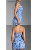 European-American Floral Square Neck Sleeveless Mini Dress