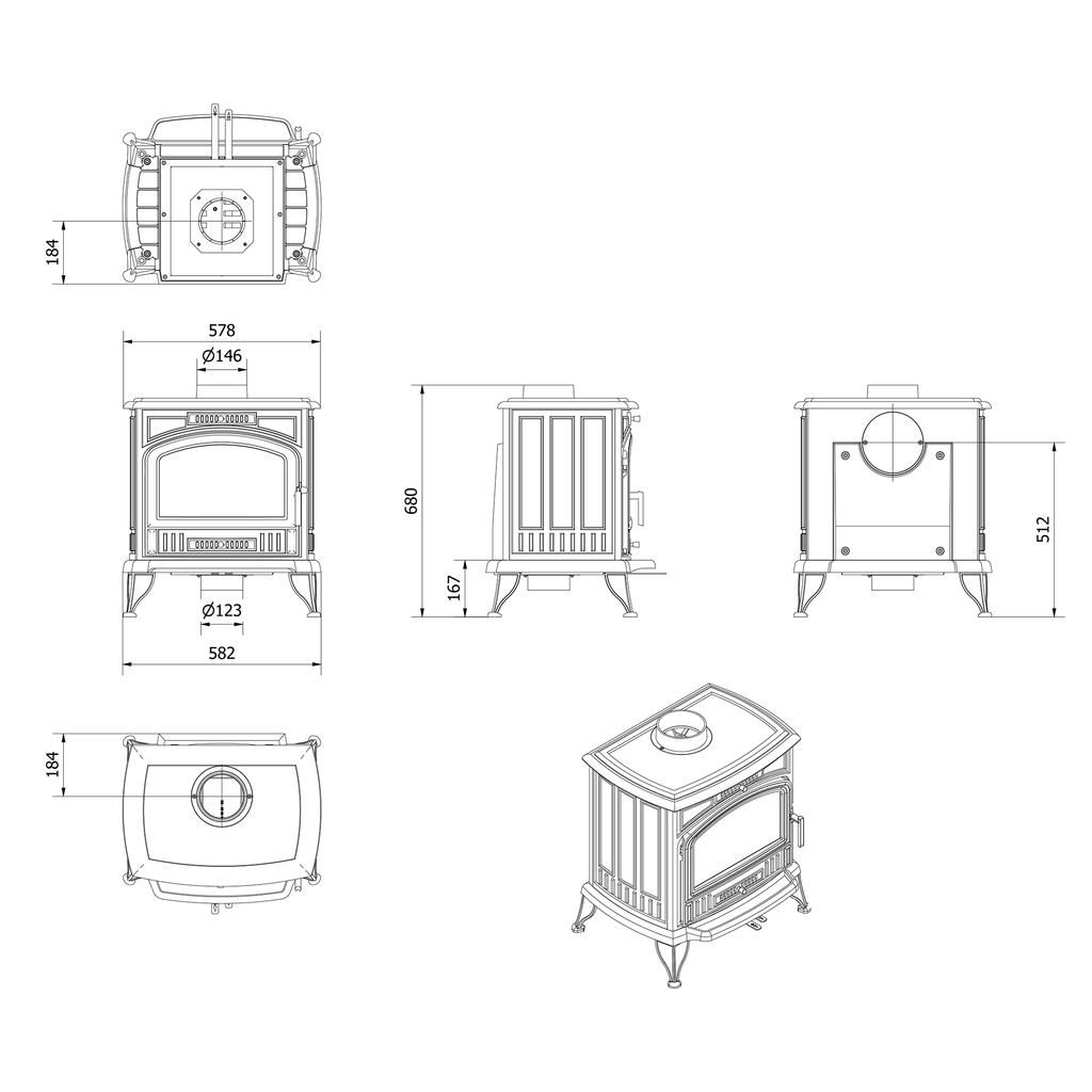 Cast iron wood burning stove KRATKI K6 ECO Ø 150 6,5 kW