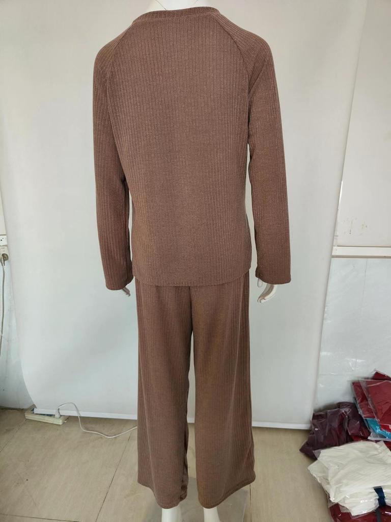 2025 Damen Herbst/Winter Langarm Einfarbig Gestrickt Lässig Zweiteiliges Set