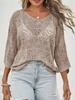 Women's Crochet Hollow Out Cover Up Top Off Shoulder Three Quarter Sleeve Mesh Beachwear