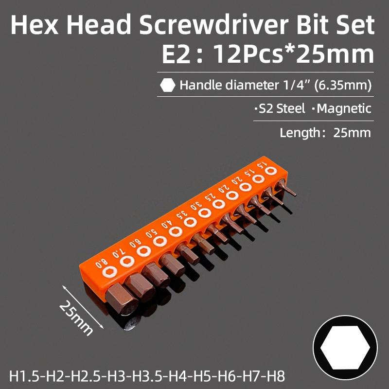 Hex Bit Set Head Allen Wrench Screwdriver Bit Set SAE Metric Hex Shank Magnetic Screw Driver S2 Steel Electric Drill Hand Tools