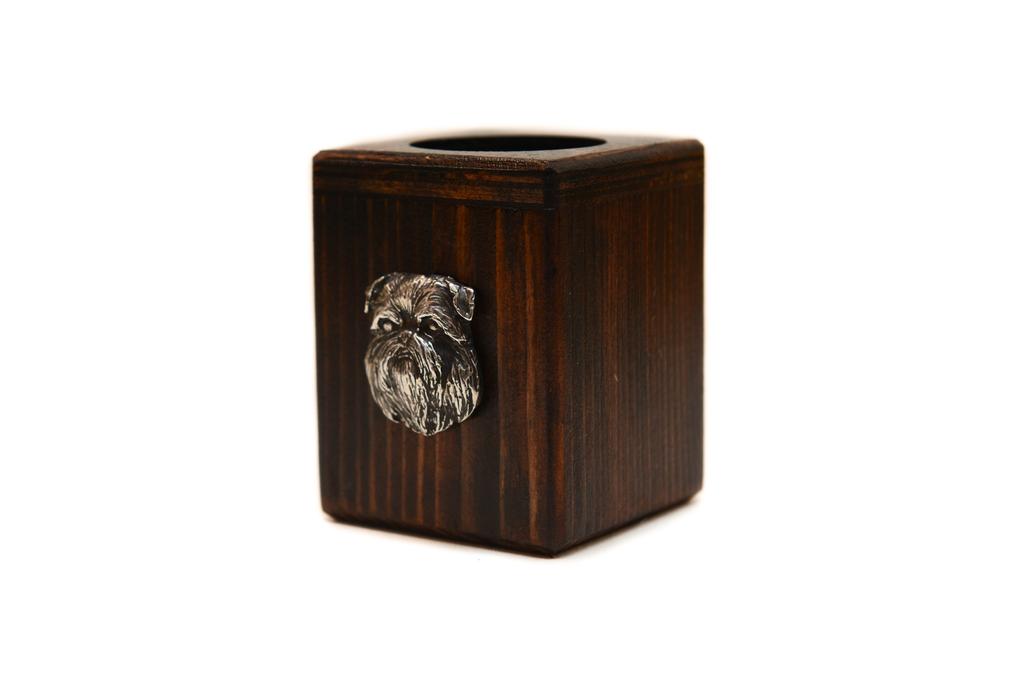 Griffon Bruxellois, Brussels Griffon - wooden candle holder with a dog, a unique souvenir after losing a dog, a handicraft from the Art-Dog brand
