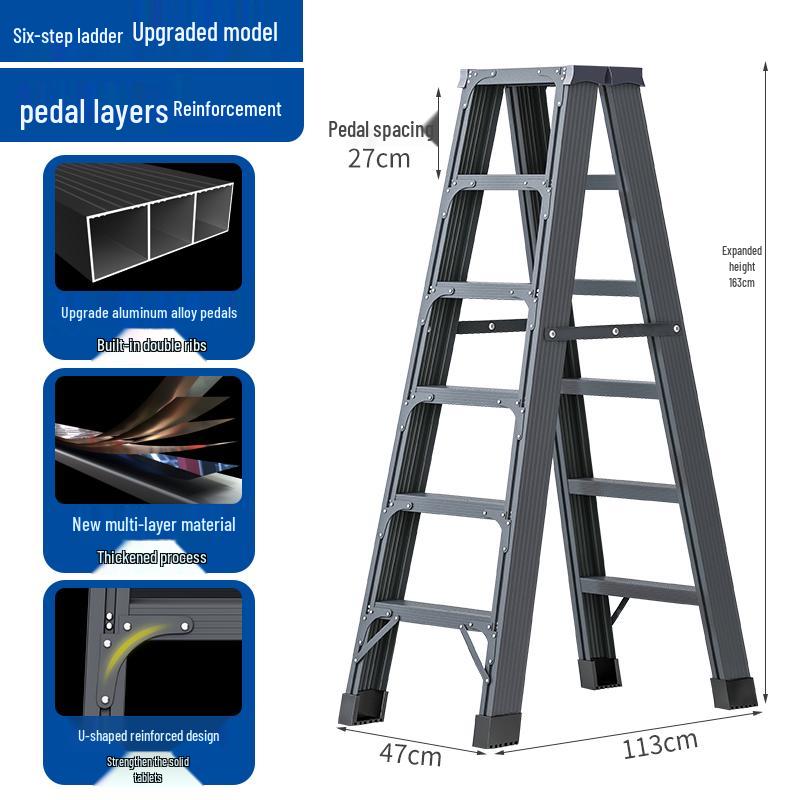 Aluminum Alloy Folding Telescopic A-Frame Ladder - Widened & Thickened, Lightweight, Double-Sided for Indoor Use