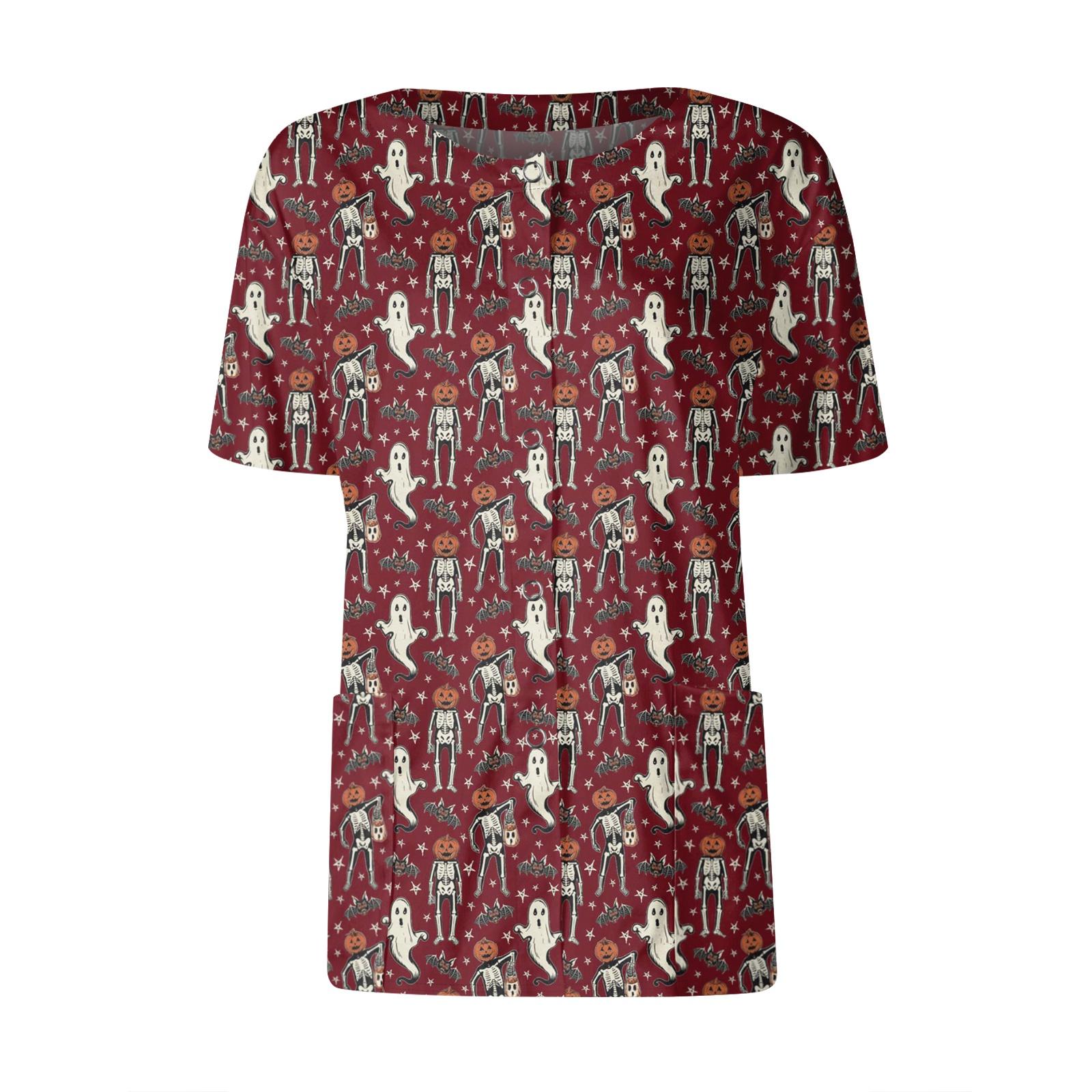 

Женские карманы с короткими рукавами и рисунком, воротник-стойка с рабочим принтом, однобортная защитная одежда, куртка-кардиган, топ S винный