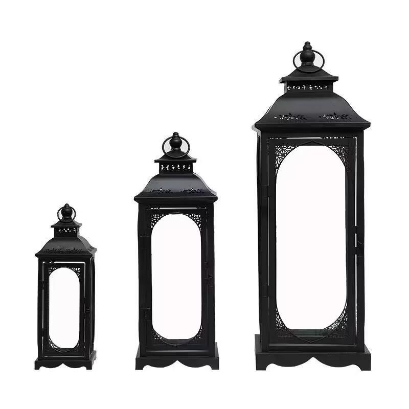 European Wrought Iron Glass Lantern: Retro Wedding Candlestick Ornaments for Floor Décor