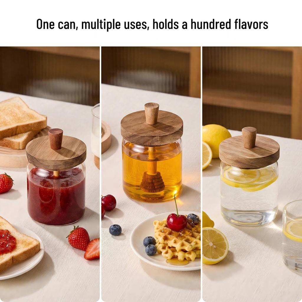High Borosilicate Glass Honey Jar with Stirrer - Sealed Food Storage for Jam and Honey