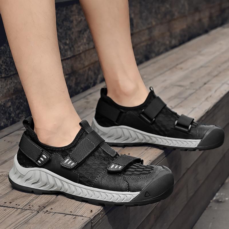 Sneakers men's 2025 new summer breathable mesh shoes men's leather Velcro soft sole one pedal bag head sandals