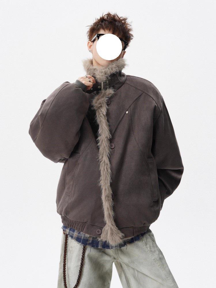 Men's Winter Snow Eagle Fur Collar Cotton Jacket - Deconstructed Design, Stand Collar, High-End Warmth.