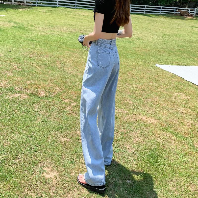 Women s High-Waisted Wide-Leg Jeans - 2022 Summer Flattering Petite Straight-Leg Floor-Length Design 2XL