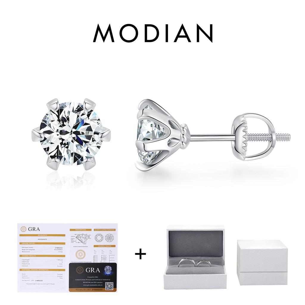 MODIAN 1 Carat D Moissanite Stud Earrings 925 Silver Sparkling Wedding Platinum Plated Fine Jewelry For Women