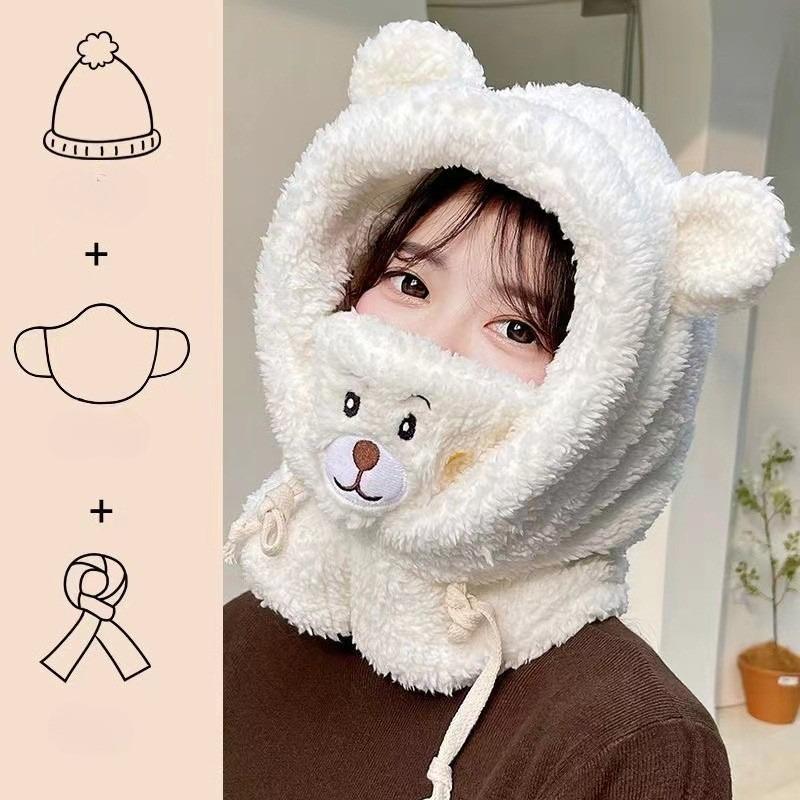 Căciulă de iarnă cu desene animate și mască Urs Miel Căciuli cu urechi Calde Îngroșate Protecție pentru urechi Căciuli tip Skullies pentru Femei Fete Kawaii