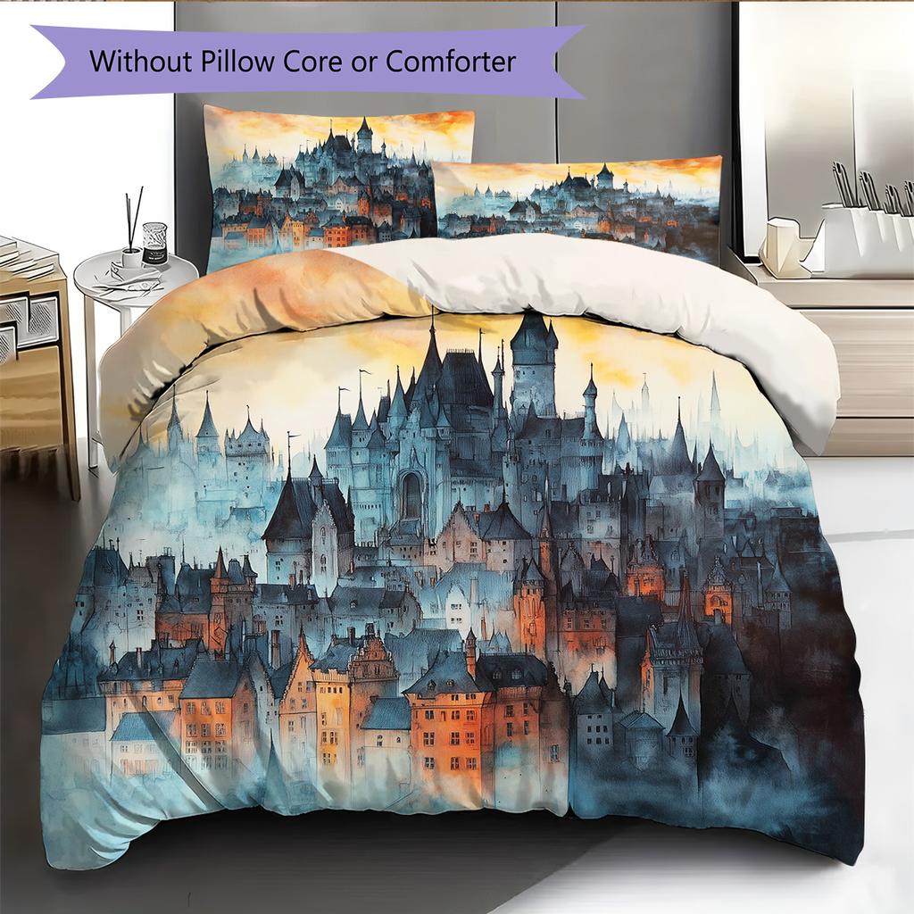 Sky Castle Pattern Bedding Quilt Set  Home Decoration  Gift (1 * Duvet Cover + 2 * Pillowcase  Without Core)