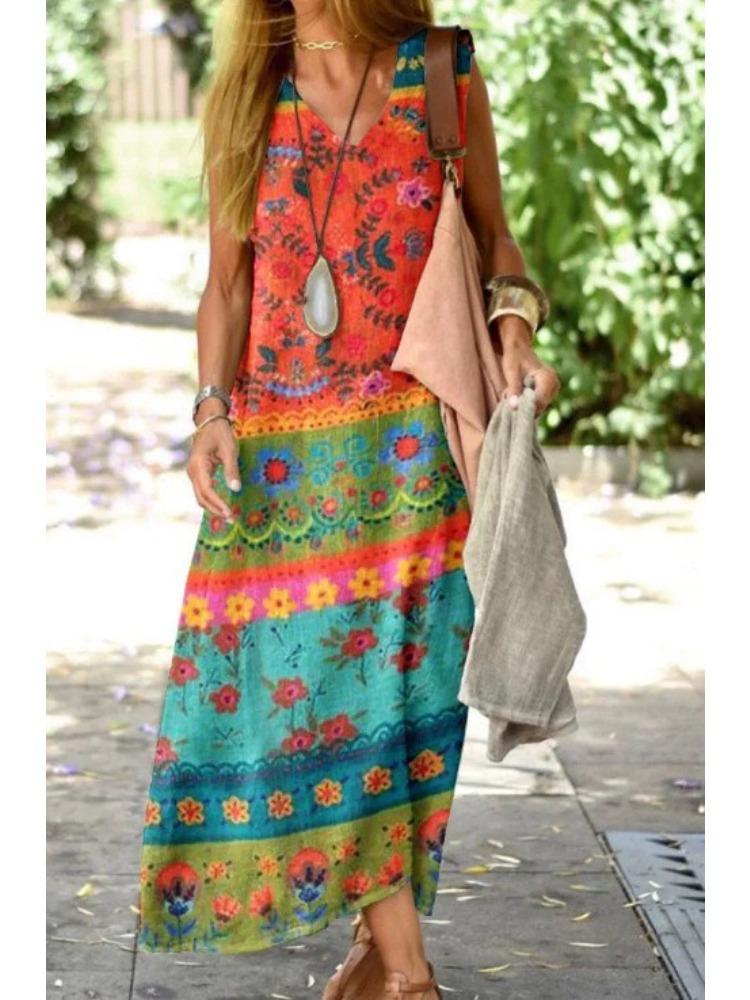 

Teal Sleeveless Floral Print Maxi Dress 4XL