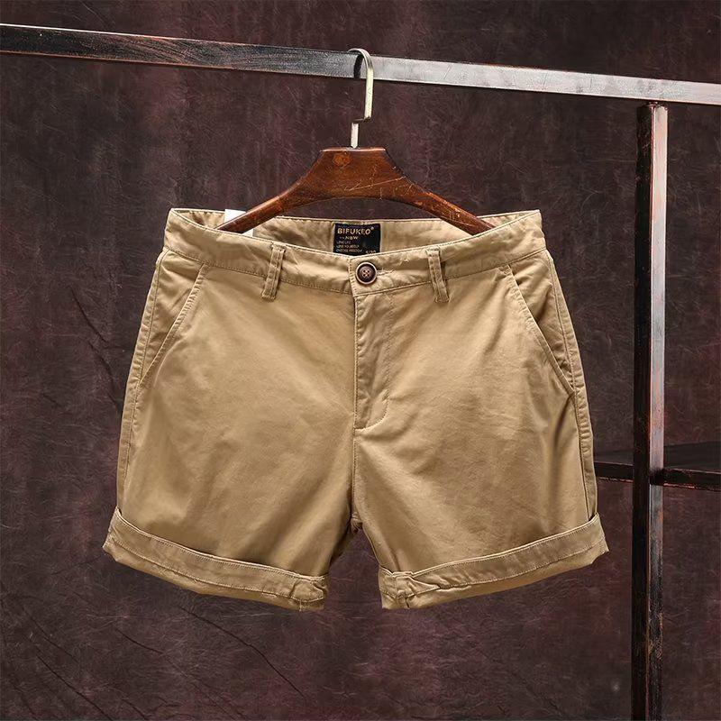 Men's Casual Slim Fit Three-Quarter Beach Shorts - Trendy Summer Workwear Style, Slightly Elastic
