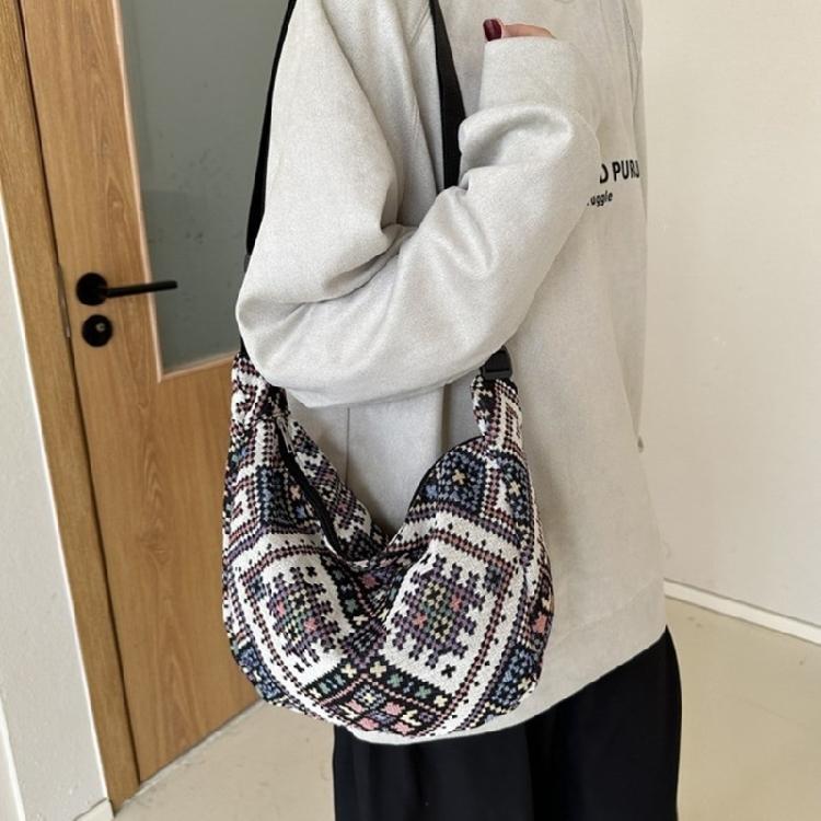 Ethnic Canvas Dumpling Bag for Daily Outings Crossbody Bags Shoulder Handbag