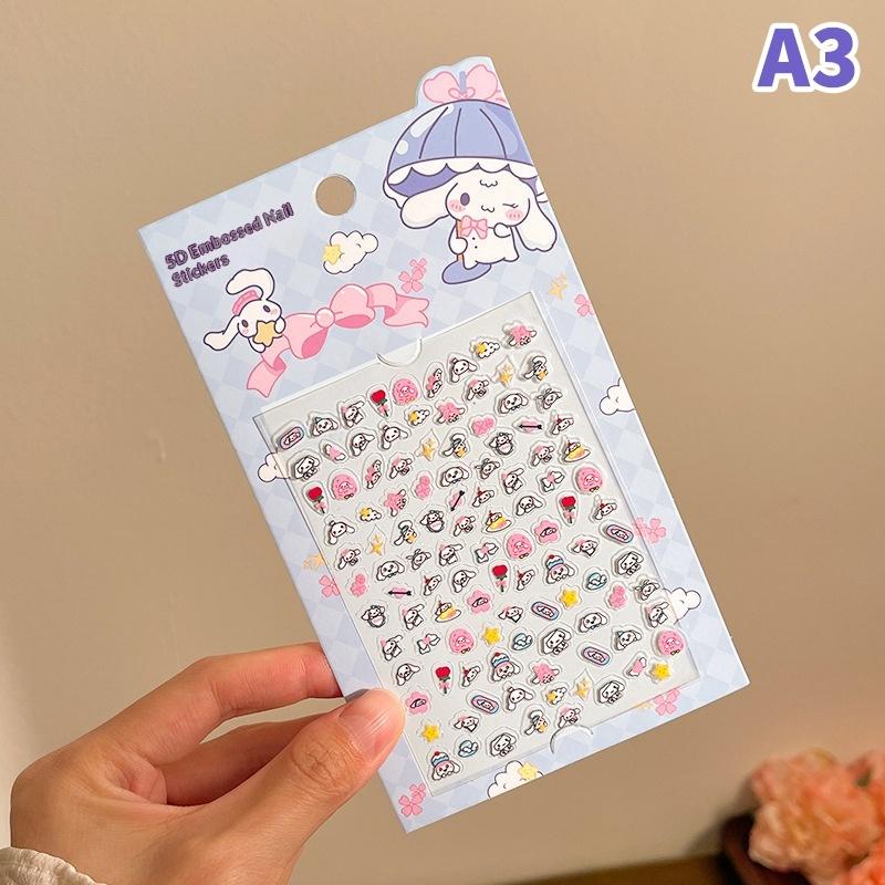 1Sheets 5D Embossed Sanrio Cartoon Nail Art Stickers Hellokitty Nail Decals Nail Art Decals Diy Manicure Slider Nails Decoration