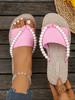 Women's Slippers Summer 2025 Soft Sole Outwear Beach Slippers Flat Bottom Pearl String Flip Flops Size43 Pantuflas Mujer