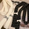Harajuku Knitted Scarf Polka Dot Long Narrow Scarves Casual Bow Wool Shawl  Outdoor