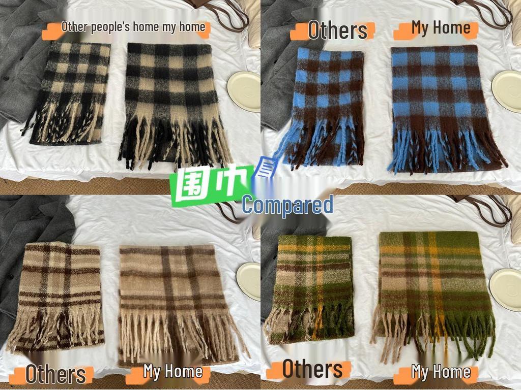 Luxuriöser Farbverlauf Mohair Patchwork Schal: Dicker, warmer Winter-Nackenschal für Damen, Schal im koreanischen Stil aus Imitat-Kaschmir.