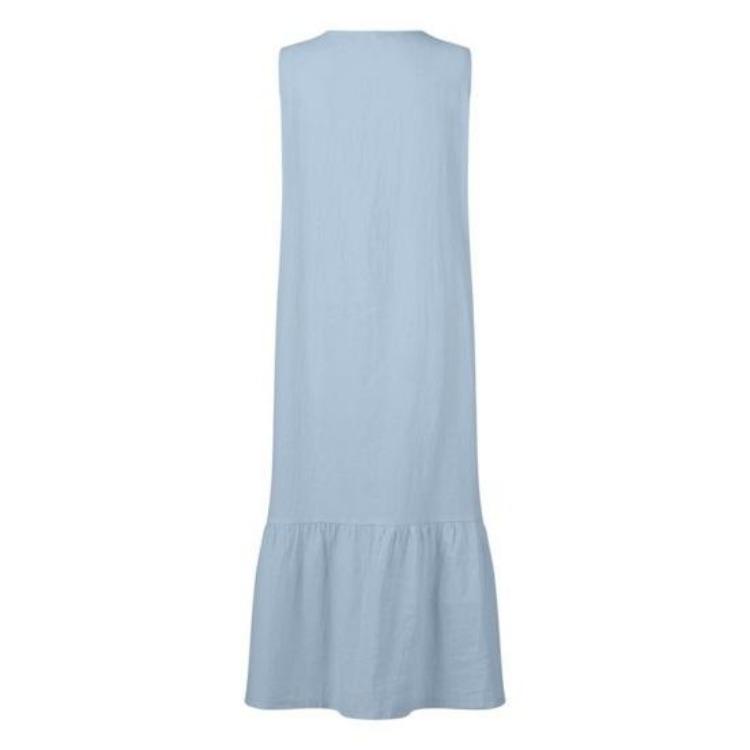 Summer Women Maxi Dress Sleeveless V Neck Button Down Loose Casual