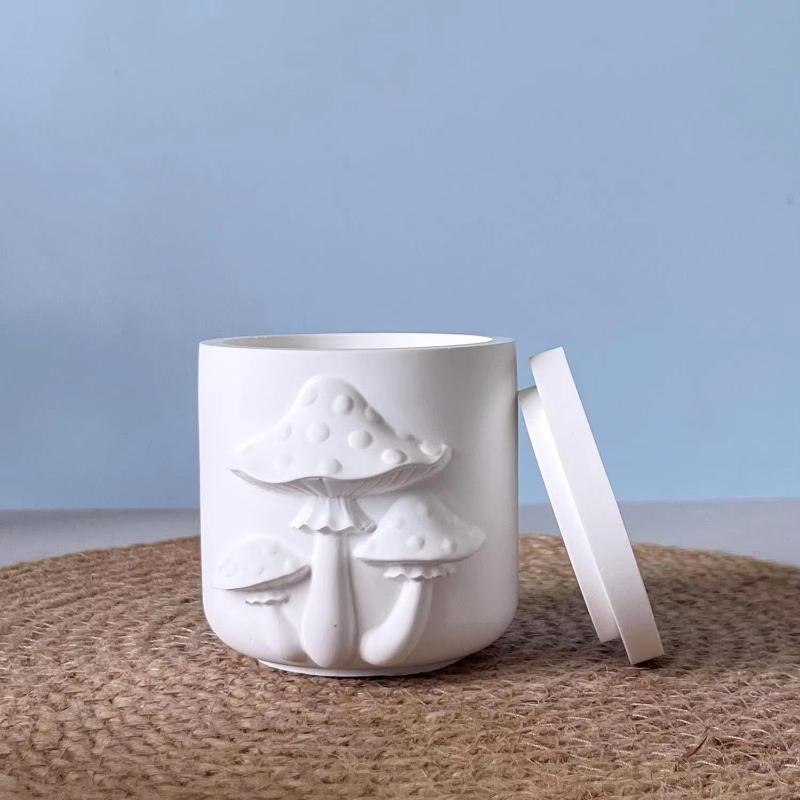 Cute Mushroom Embossed Storage Box Silicone Mold, DIY Mushroom Pattern Cylindrical Candle Cup Mold, Candle Container Mold