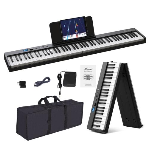 

OYAYO FP88C 88-Key Folding Digital Piano, Rechargeable, MIDI and Bluetooth Compatible, Touch-Sensitive Keyboard, Piano-Size, 128 Tones/Rhythms, Compac