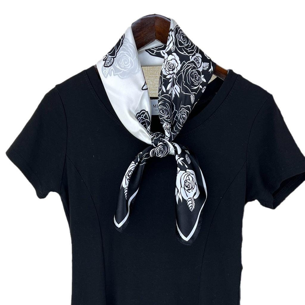 Light Luxury Silk 70 * 70 Camellia Square Scarf Simple Bata Mulberry Silk Silk Scarf Headband Streamer Bow Head