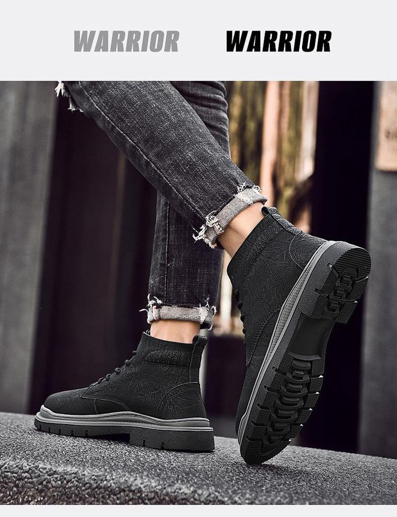 Men's Retro Leather Work Boots - Large Size, Soft Sole, Plus Velvet Warm High-Tops
