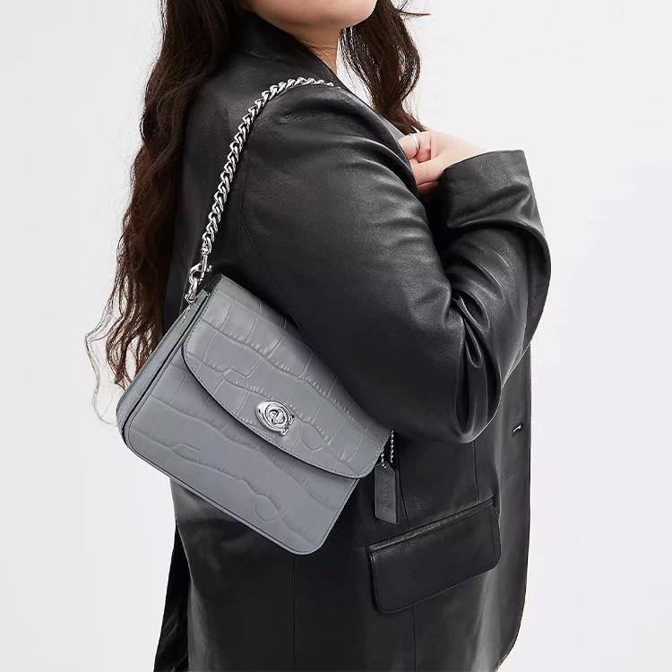 COACH Cassie Calfskin Small Square Bag, Handbag, Shoulder Bag, Crossbody Bag Small Women's Silver & Gray & Blue CP138-LHN19