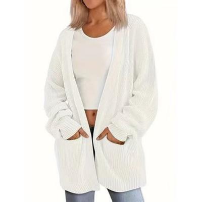 Autumn Winter Loose Casual Cardigan Pocket Sweater Ladies Solid Color Knitting All-match Outwear Female Top