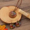 Bohemian Leaf & Turquoise Jewelry Set, Vintage Wood & Metal Necklace, Earrings & Ring for Women