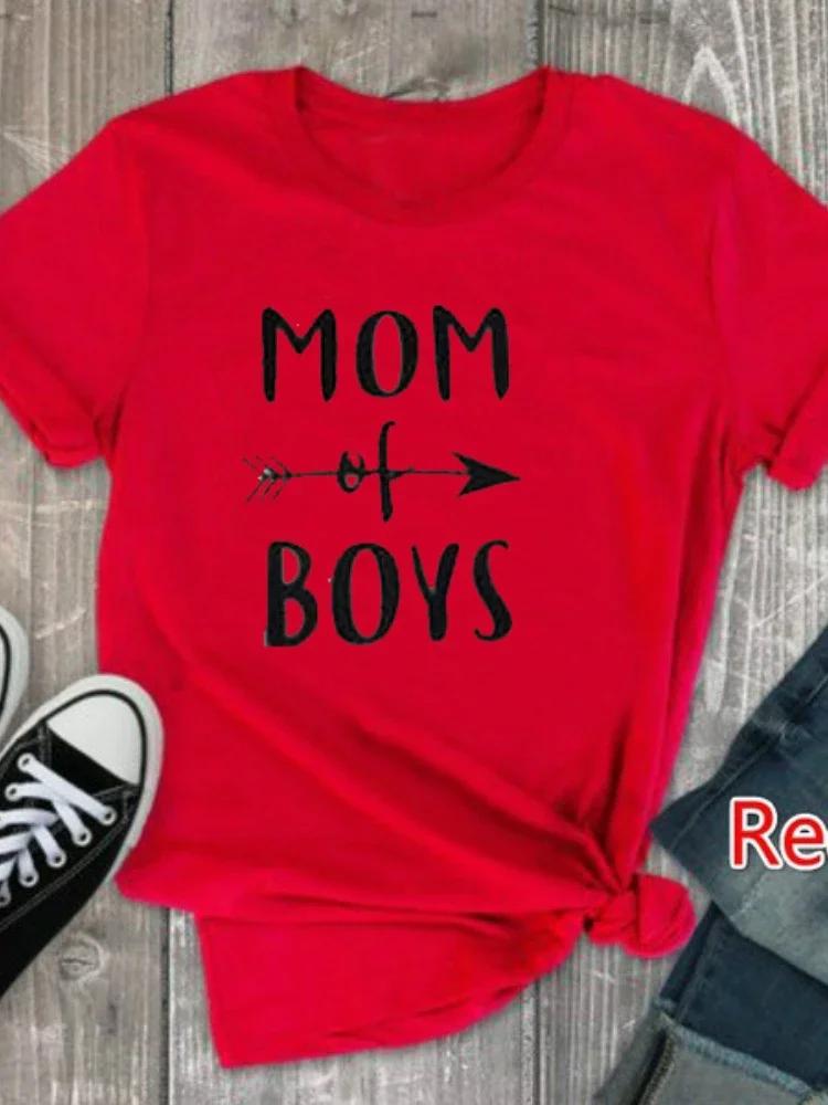 MOM OF BOYS Letter Print T Shirt Women Short Sleeve O Neck Loose Tshirt Ladies Summer Women Tee Shirt Tops Camisetas Mujer