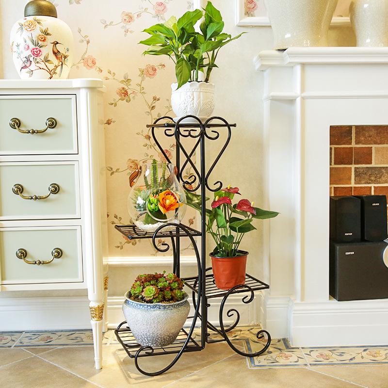 Wrought Iron Multi-Layer Indoor Flower Stand for Balcony & Living Room Four-layer flower stand, black