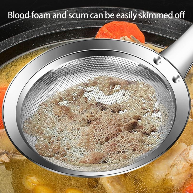 2pcs 304 Stainless Steel Grease Skimmers Spoon Fine Mesh Colander For Efficient Foam Removal Cooking Accessories