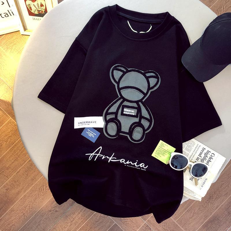 Dámská trička Harajuku Girls Plus Oversize Tops Výstřih do O Krátké rukávy Volné Letní tričko Výšivka Medvídek Trička